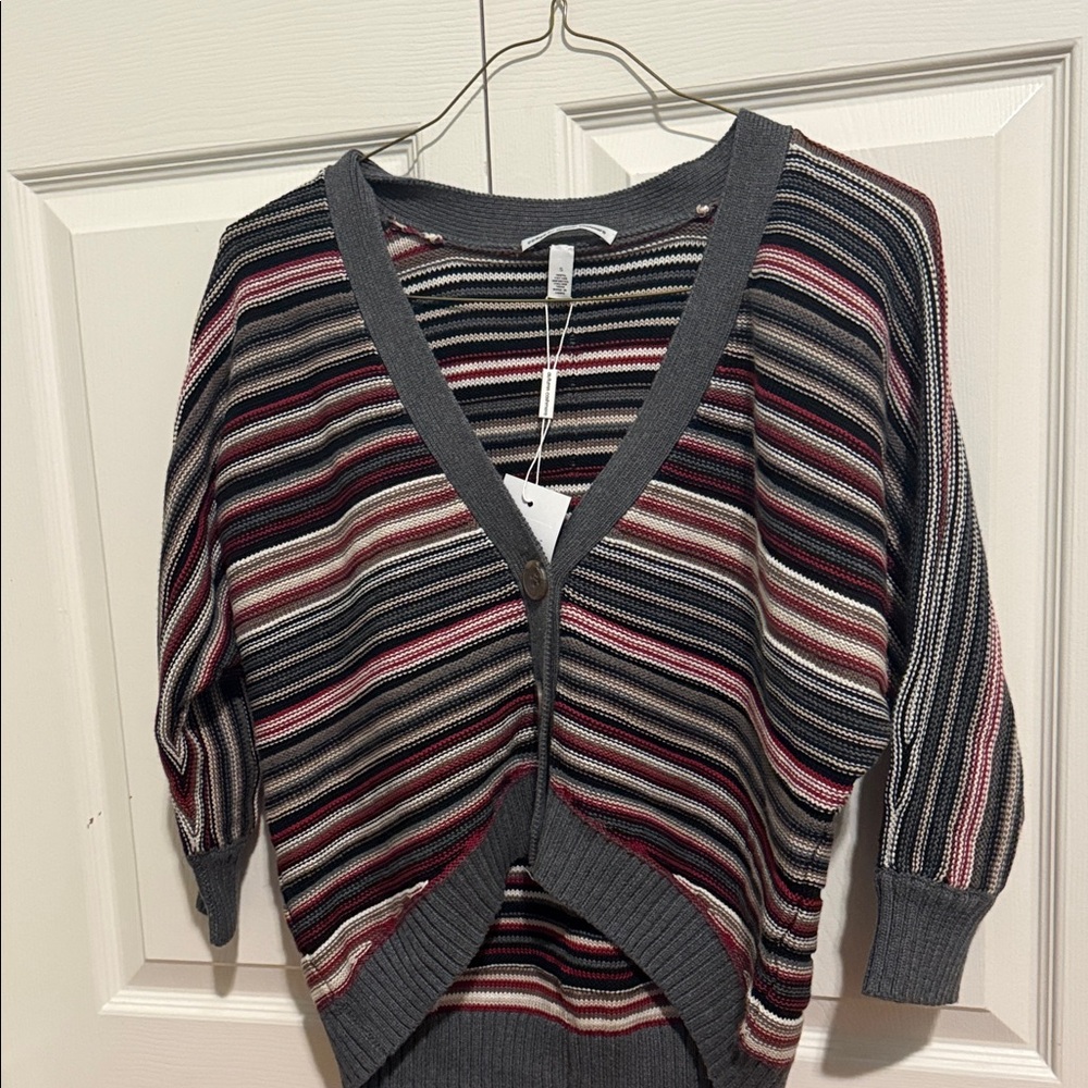 Autumn Cashmere Striped V-Neck Cardigan - Gray, Red, *FINAL SALE*